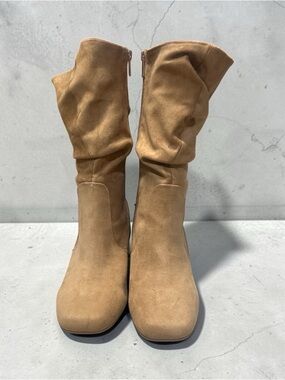 Women's Suede Tan Slouchy Mid-Calf Boots